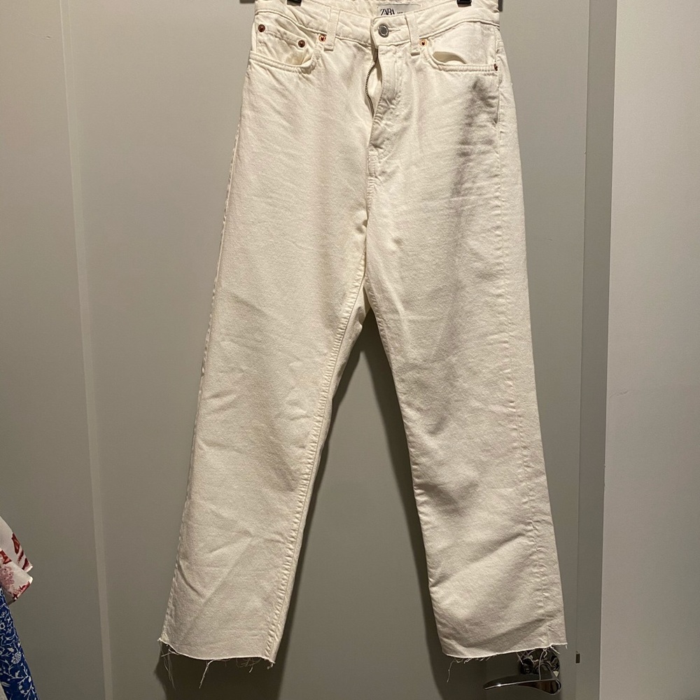 Zara straight leg raw edge jeans